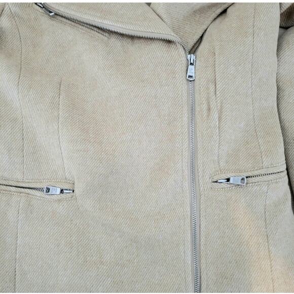 Avec Les Filles Twill Moto Jacket Camel Tan Beige Zipper Coat Mid Weight XL - Picture 7 of 12